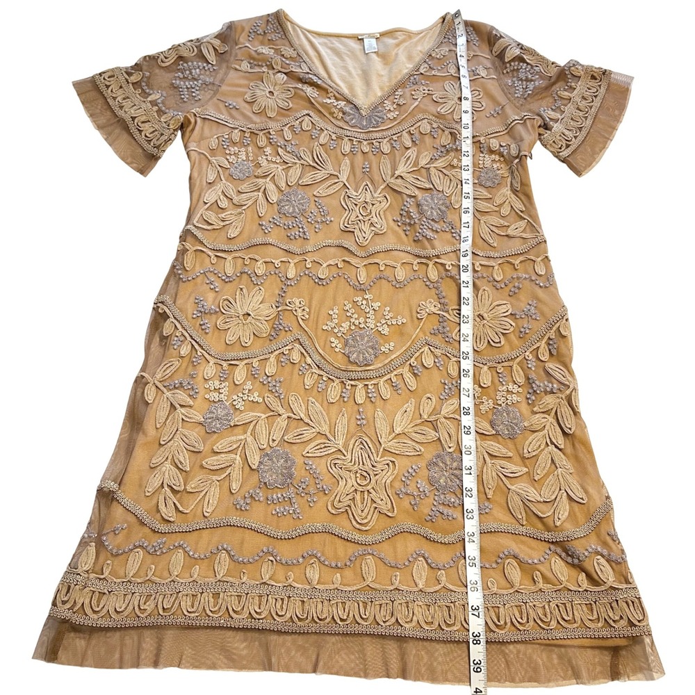 Sundance‎ Duchess Dress Women Mesh Embroidered V-Neck XL Tan Floral Boho Wedding - Picture 6 of 8